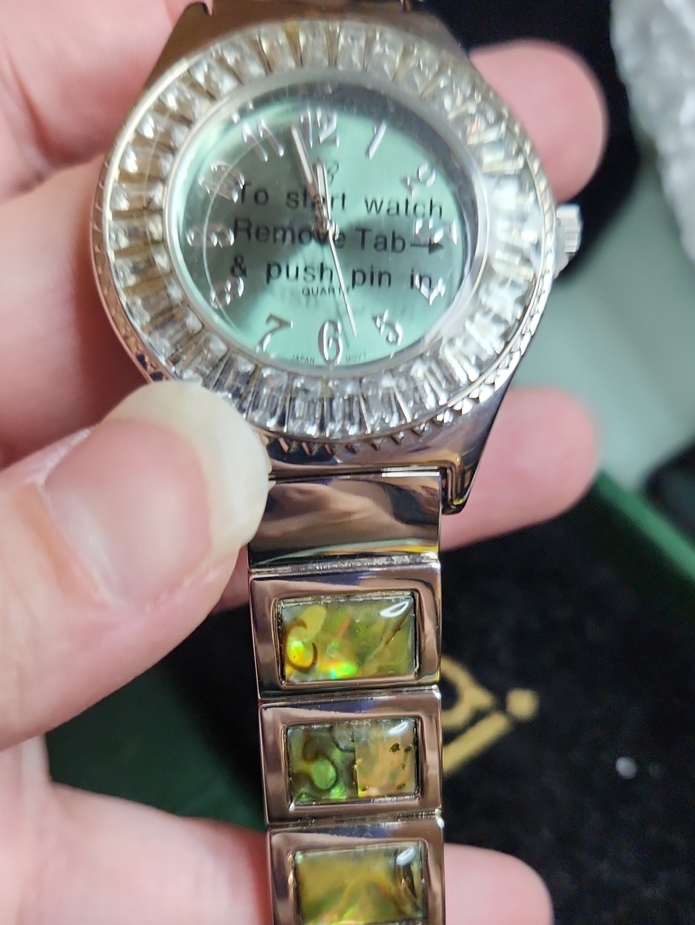 Bürgi Silver Watch with Green Dial and Abalone Accent Band